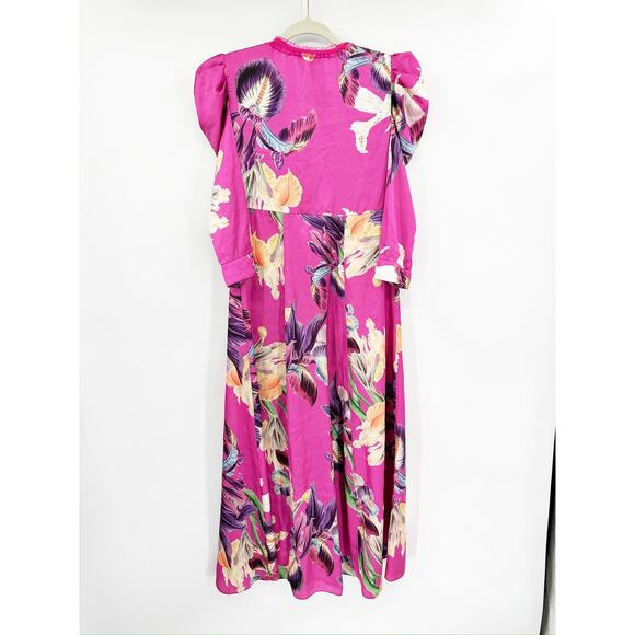 Pat Bo Grace Pink Floral Print Puff-Sleeve Midi Dress Size 0 - Picture 7 of 7